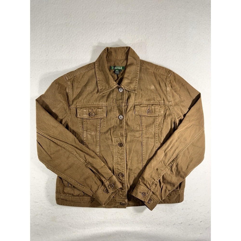 Lauren Ralph Lauren Womens L Brown Quiet Luxury Preppy Button Front Jacket